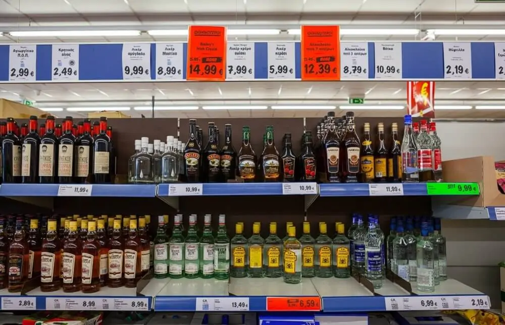 Ceny alkoholi mocnych w Lidlu (Hersonissos, Kreta)