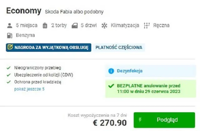 Ceny za wynajem samochodu na lotnisku Heraklion, Kreta