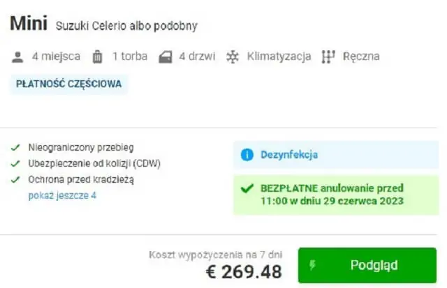 Ceny za wynajem samochodu na lotnisku Heraklion, Kreta