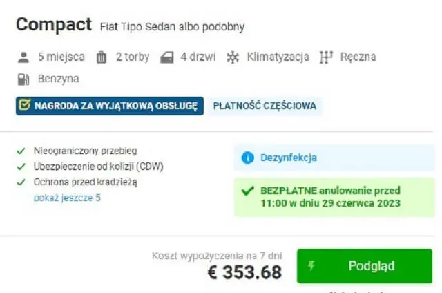 Ceny za wynajem samochodu na lotnisku Heraklion, Kreta