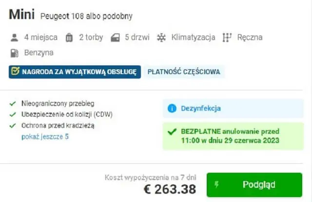 Ceny za wynajem samochodu na lotnisku Heraklion, Kreta
