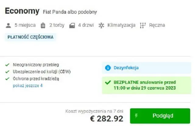 Ceny za wynajem samochodu na lotnisku Heraklion, Kreta