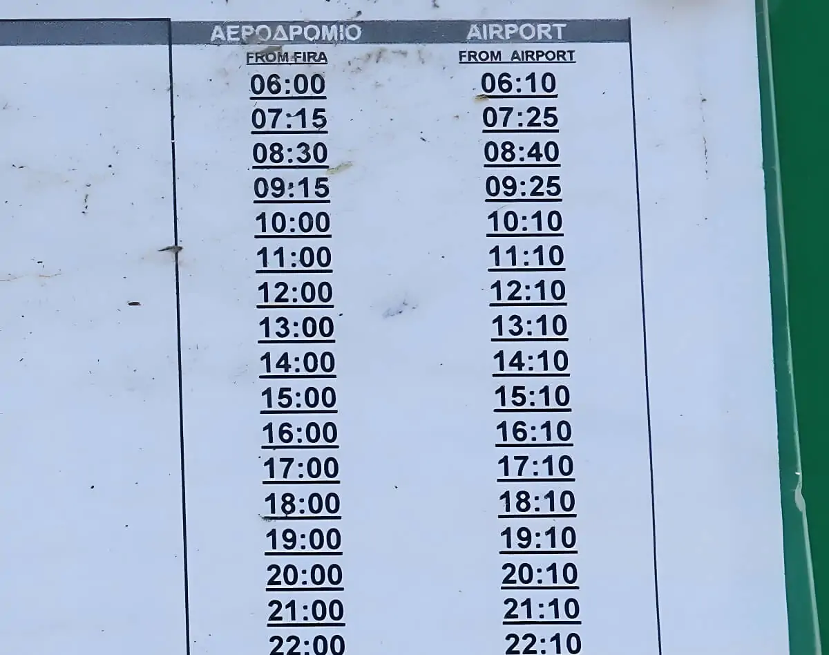 Rozkład autobusów z lotniska Santorini