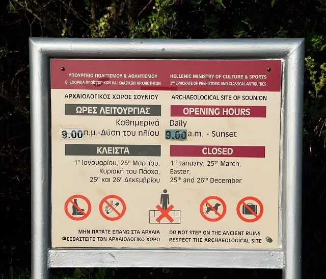 Godziny otwarcia Świątyni Posejdona